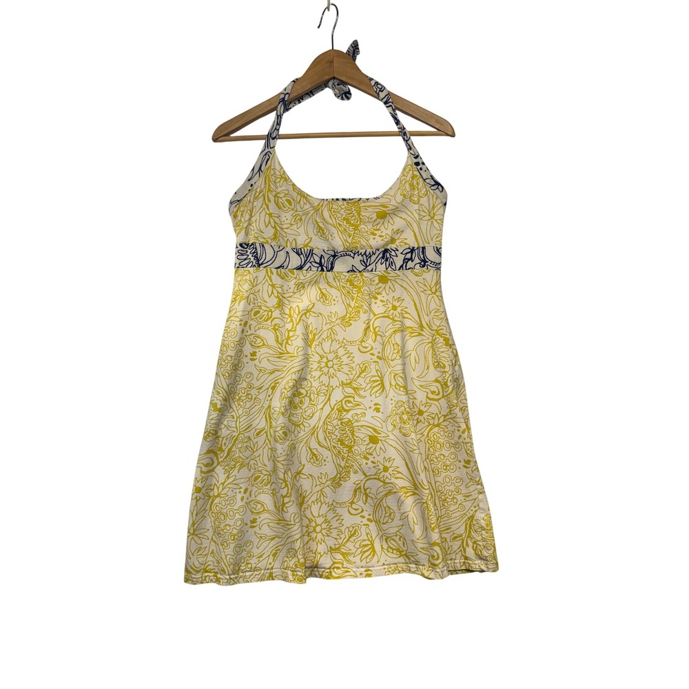 Patagonia Morning Glory Halter Dress Medium Yellow Floral Organic Cotton 58815S9